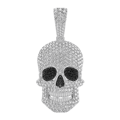 Baguette Teeth Skull Diamond Pendant 14k Solid Gold 5.15ctw