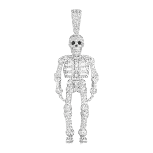 Human Skeleton Diamond Pendant 14k Solid Gold 2.75ctw
