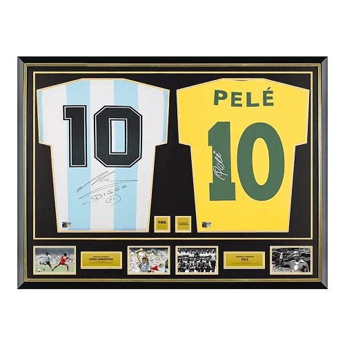 Diego Maradona Argentina & Pele Brazil Official FIFA World Cup™ Signed and Dual Framed Shirts
